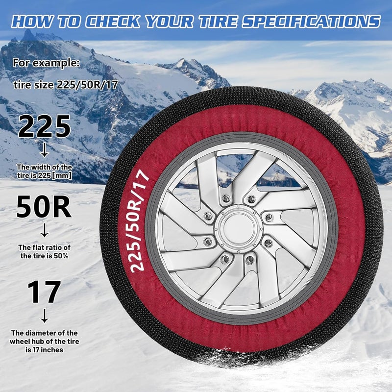 DoCred Automotive Snow Socks - Great Alternative to Tire Chains, Thickened Polyester Fiber for Maximum Traction & Grip, Fits Car, SUV, Pickup and Truck (Set of 2) - Medium - Image 5